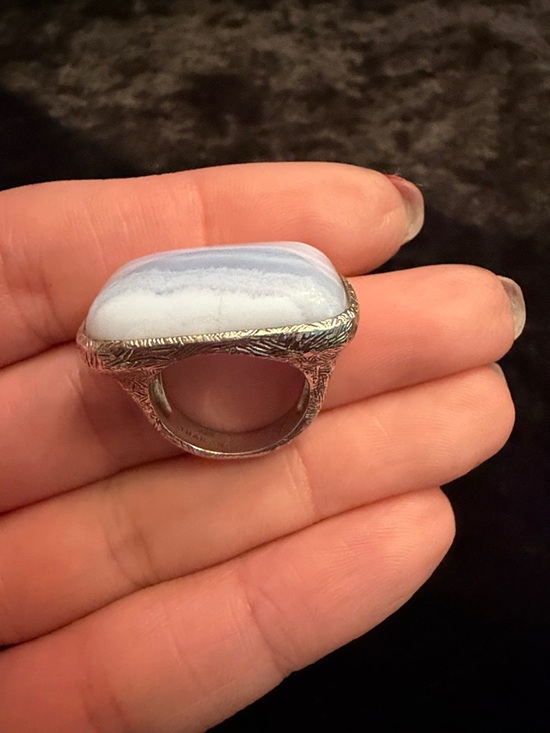 Sterling Silver Blue Lace Agate Statement Ring size 5